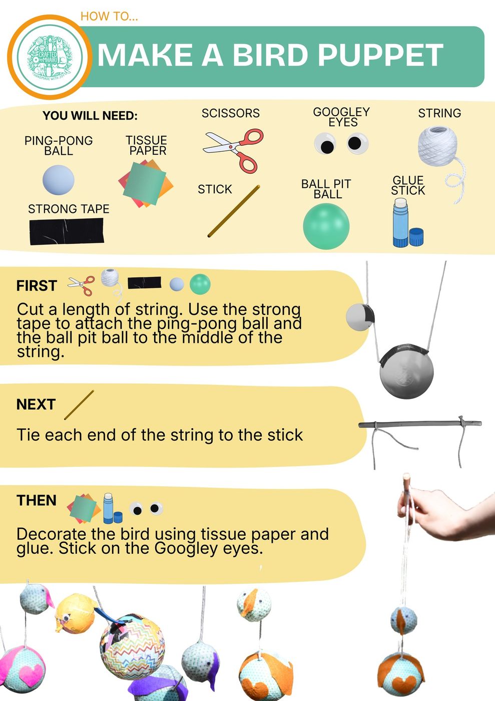 How to make a bird puppet workshop sheet