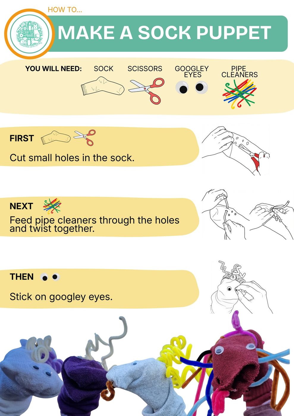 How to make a sock puppet workshop sheet