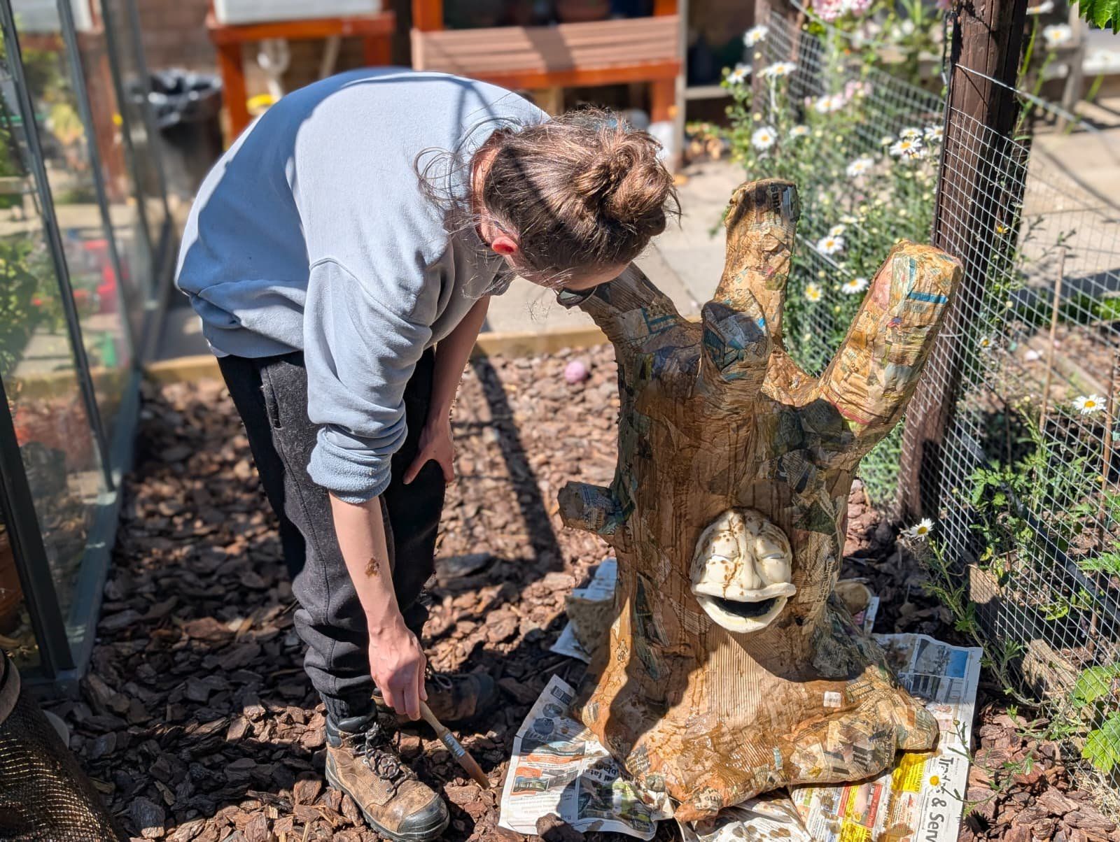 Working on the bark outside.